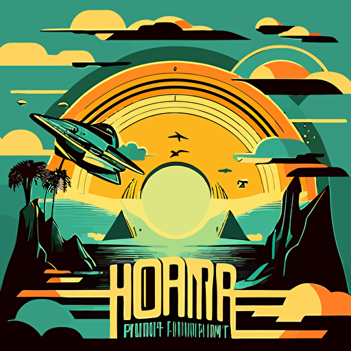 vector illustrated futuristic horizon, hope optimism, awe