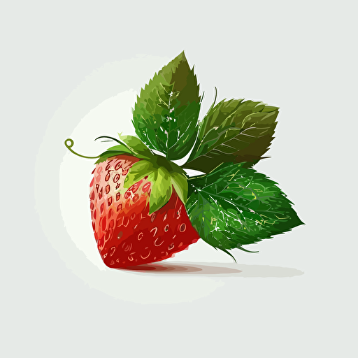 a red strawberry with green leaves is on a white backgrund , in the style minimalista vector, aguarelas