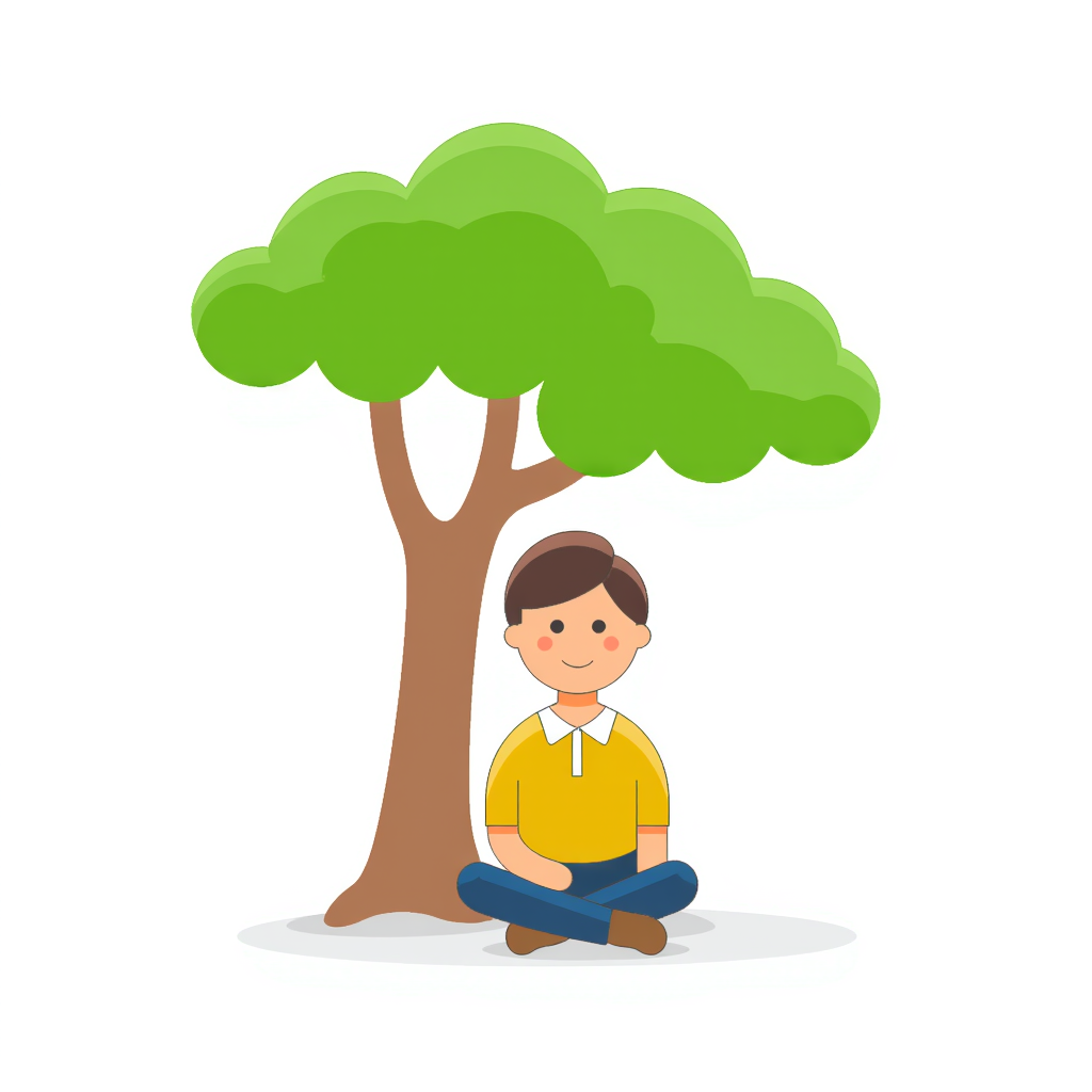 a person sitting under a 