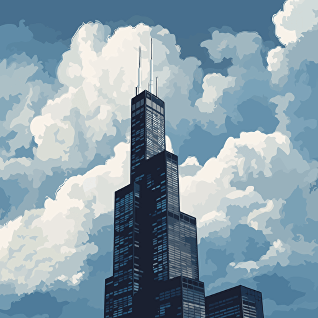 vector art, sears tower, clouds