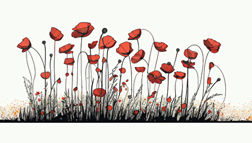 red poppy field, watercolour, minimalist, vector, contour