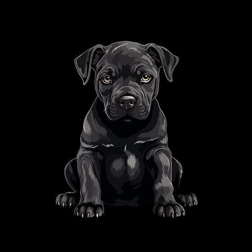 Cute puppy pitbull humain animed, vector logo, high coloring, black background
