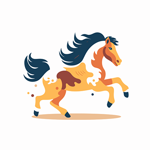 running cute horse, simple vector flat illustration, transparent background