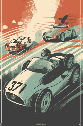 1950's racing event, minimalistic vector art,