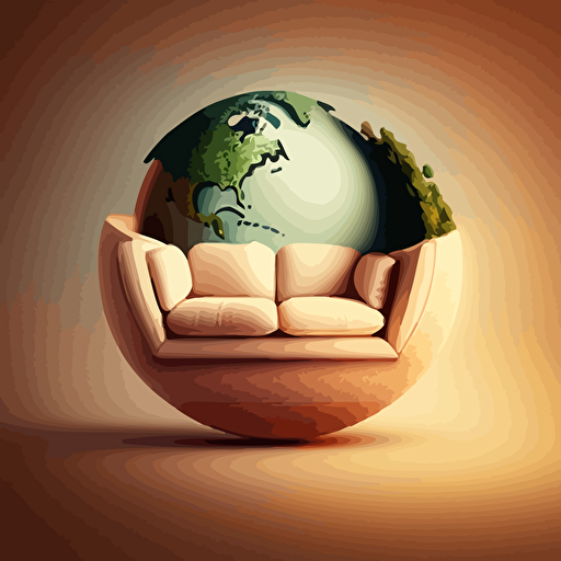 a modern sofa standing above the big world. Vectorel