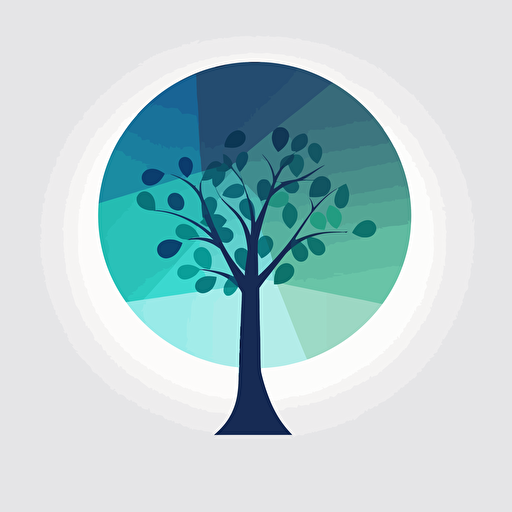 simple tree vector art, shades of blue and green, minimalist, logo, modern,
