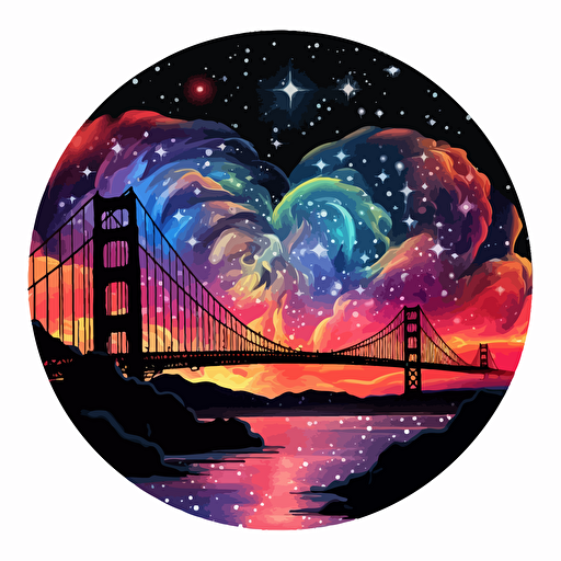 colorful vector art, galaxy san francisco shilouette