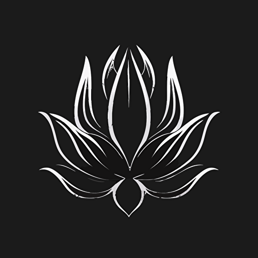 simple modern iconic logo of a lotus flower, white vector on black background