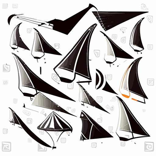 simple vector animation of different hang gliders, black on white background