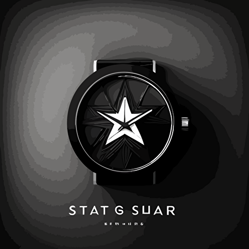 abstract star based logo for a watch brand in black and white and simple modern and elegant vector style