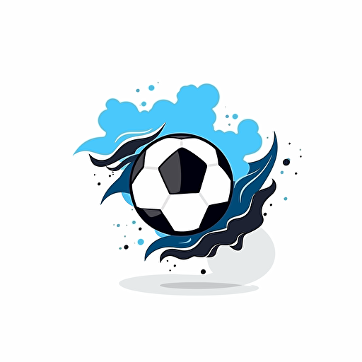 flat vector logo, storm cloud and soccer ball, blue black and white