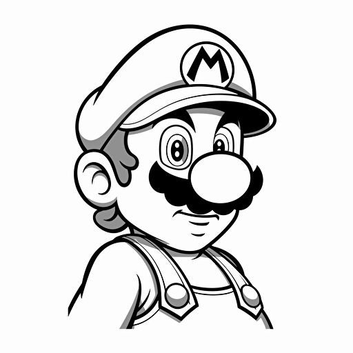 super mario No Shadow. Cartoon. Coloring page. Vector. Simple.