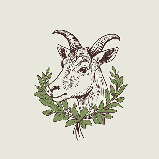 vector image of a goat head chewing on herbs, logo style, minimalistic