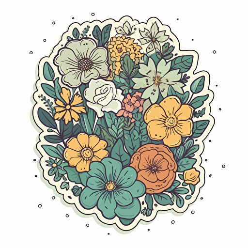 Texas flowers, sticker, blissful, muted color, kawaii, contour, vector, white background, detailed