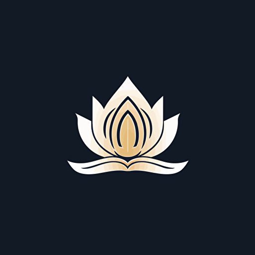 modern iconic logo of a house inside a lotus flower, white vector, on black backgroung
