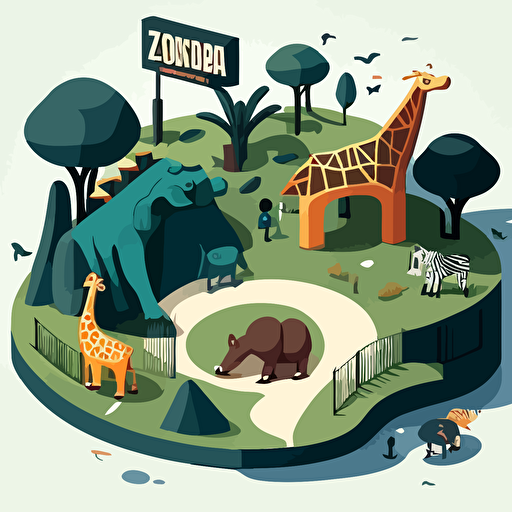 cartoon vector image of zoo animals destorying a park