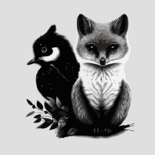 cute owl fox hybrid. vector, clean, minimal, black and white