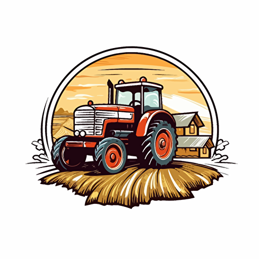 single Vector logo tractor and farm, white background