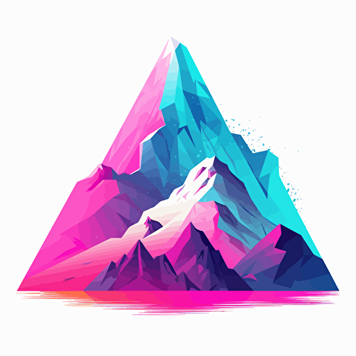 design, only use pink, purple, light blue and white, mountain peak surrounded by energy, vector image, styilized