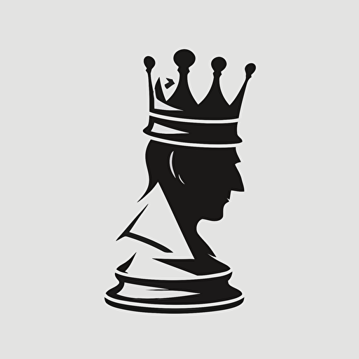 a minimal vector logo of the king chess piece with a chef hat, white background, black and white