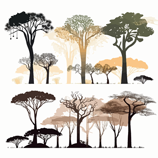 african trees. Isolated white background. Minimal vector illustration.