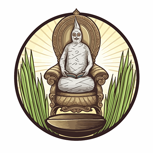 coin looking like a moon, in the middle a Asparagus sitting on a throne, vector