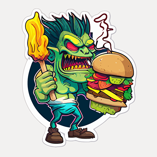 troll and burger:sticker,illustration ,vector ,cartoon style