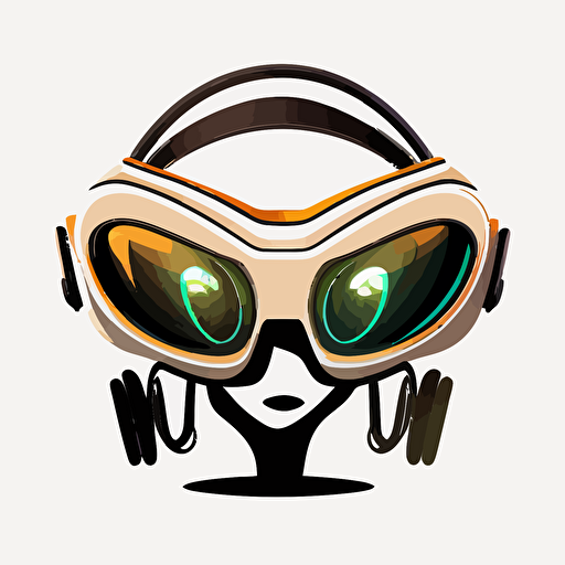 a logo of an alien wearing a vr headset, flat, vectorized, white background