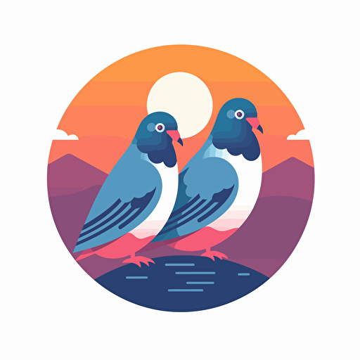 flat vector logo, two pigeons.
