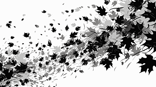 vector art texture of many small unique maple leaves falling down and flying in black drawing, white background