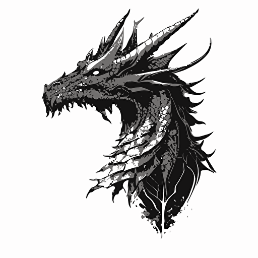 black and white vector art style, friendly dragon, 2d, white background