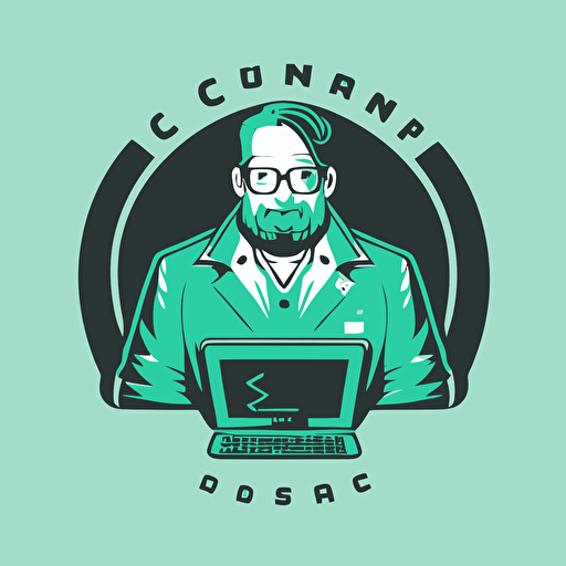 flat vector logo of computer, programmer, coding, minimal, mint green