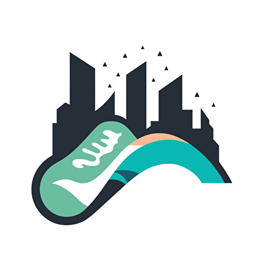 a simple vector logo that incorporates various running terrain such as mountain trails, along rivers, and on the city streets