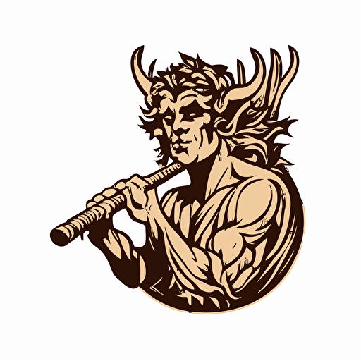 faun playing the flute in a band, vector logo, vector art, emblem, simple cartoon, 2d, no text, white background