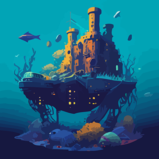 an underwater stronghold, vector style, colorful