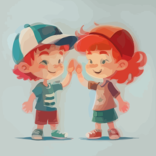 A vector art for kids, showing both a girl and a boy high-fiving. Focusing on both hands as main focal point