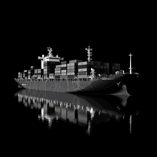 white vector container vessel, deep black background.