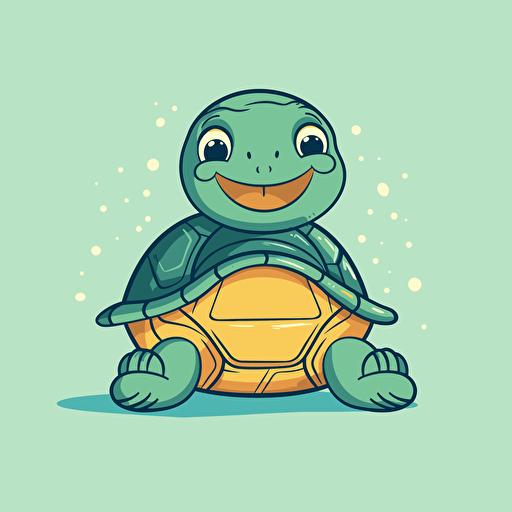 cartoon look turtle, flat simple vector illustration, cute and happy