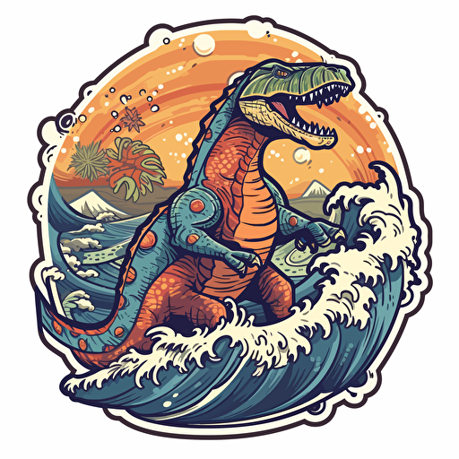 vector art sticker of wave tunring into a dinosaur, no background