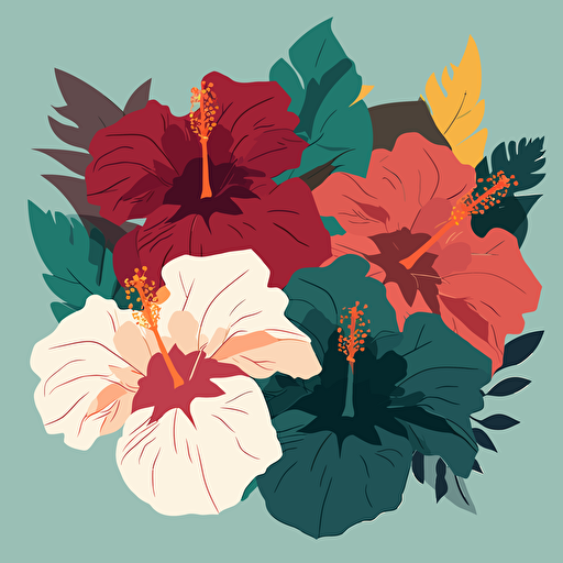 flat design, vector illustration, simple, hibiscus flowers