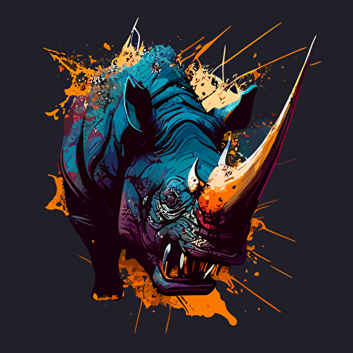 a three color vector art of an angry rhino