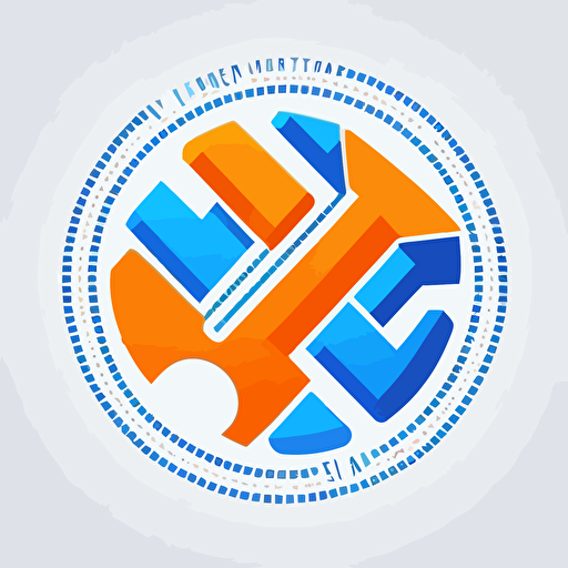 software tool emblem vector logo in clean minimalist style, blue and orange on white background