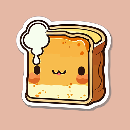 kawaii cute piece of toast buttering itself, sticker, thick outline, 2d, vector
