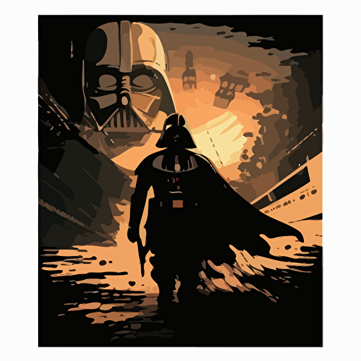 scene from the movie Star Wars: Darth Vader storms the ship, clear background, by vector style