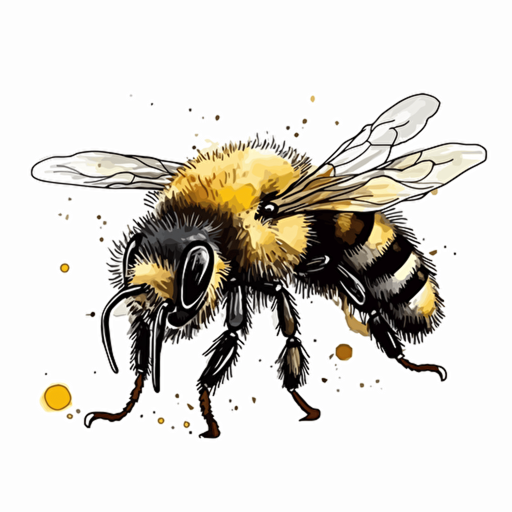 bumblebee, detailed, cartoon style, 2d watercolor clipart vector, creative and imaginative, hd, white background