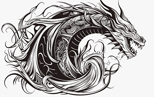 vector art, black on white, no shading, of fantasy dragon roaring