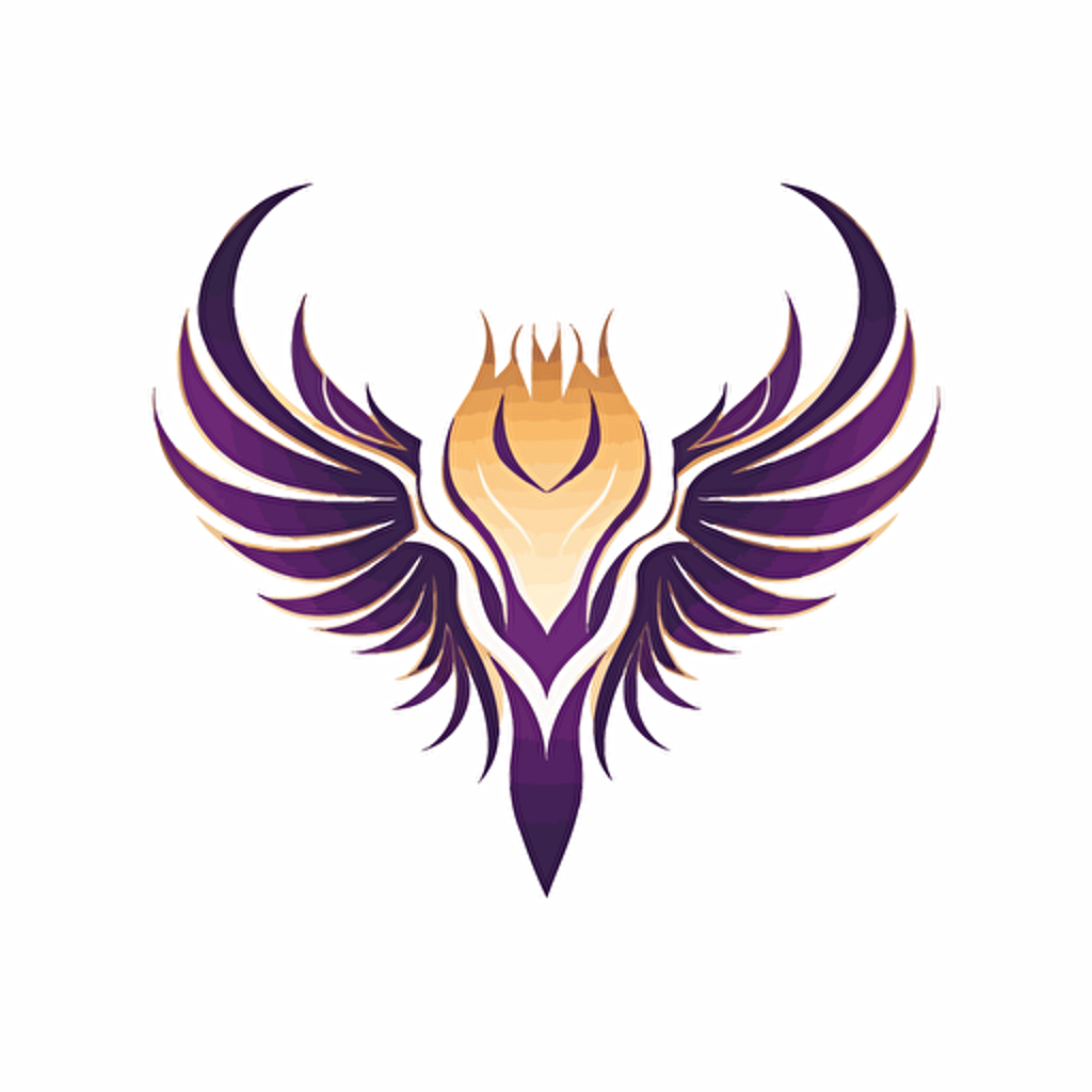 a modern flat logo for a company selling fallen demonic angels with predominant purple and gold colours over a white background in vectorial design style art