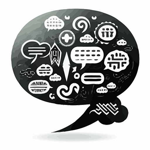 small speech balloon that looks like a long thin cloud, filled with a few runic symbols, indicating mental confusion, black and white, vector, flat, svg, dnd style