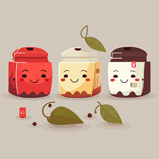 3 cute oolong tea smilling red and white. Vector style. 2D. Drawing.
