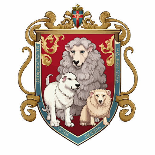 prompt family, coat of arms with a dog sheep image, vector high res